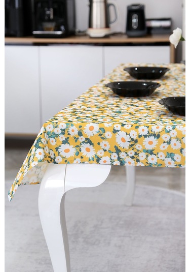 Sufre Sıvı Geçirmez Masa Örtüsü Sofra Bezi Sofra Örtüsü Piknik Örtüsü Sarı Papatya
