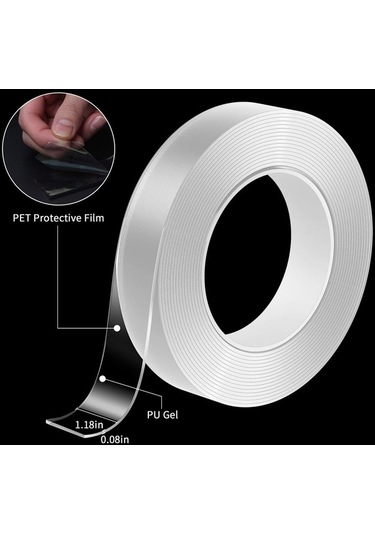 Pazly Çift Taraflı Akrilik Jel Bant 2mmx3cmx500cm - Dayanıklı Ve Şeffaf Yapıştırıcı Band
