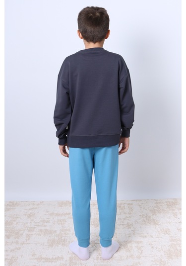 Erkek Çocuk Eşofman Takımı College Kabartmalı 4 Mevsim Ribanalı F6 Mavi