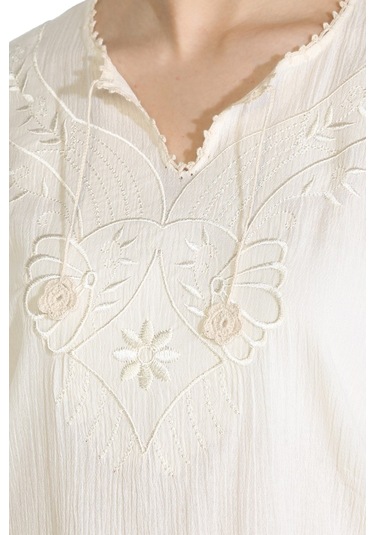 Kısa Kol Şile Bezi Naz Bluz Krem Krm Krem