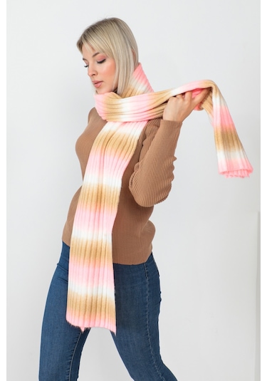 Çizgi Geçişli Çok Renkli Atkı 23aj0014-pembe Pembe