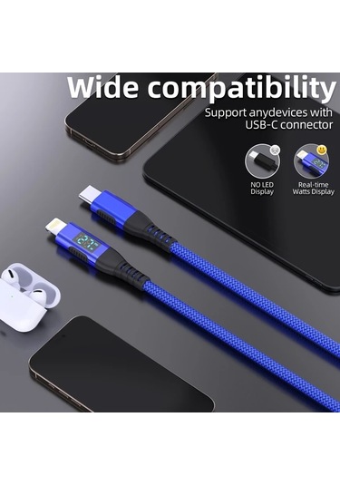 Honeybeeshop 5 Adet İphone Şarj Kablosu Usb C Mfi Nylon Örgülü 2 Metre 5li Set Mavi Mavi Yeşil Yeşil Siyah İphone 14 13 12 11 İpad Uyumlu