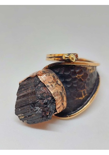 Yasamtohumu İri Boy Turmalin Taşı Ayarlanabilir Pirinç & Bakır Yüzük 55558 Bakır