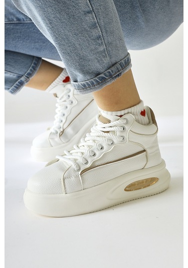 Lourin Ekru Deri Desenli Havalı Taban Bağcıklı Spor Bot 001