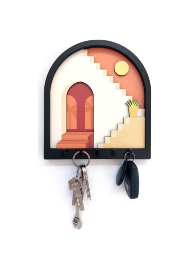 Cajuart Turuncu Soyut Merdiven Tasarım 3d Katmanlı Duvar Askısı Anahtarlık