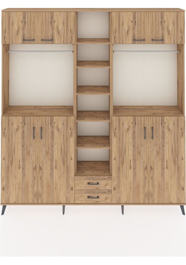 Arges Dolap 14 Raflı 2 Çekmeceli 2 Askılı 220x30x243 Çam-çam/çam Atlas Çam/atlas Çam