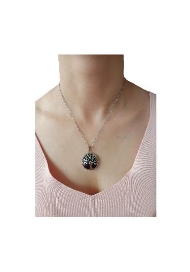 Siyah Yıldız Doğal Taşlı Hayat Ağacı Çelik Kolye - Kadın