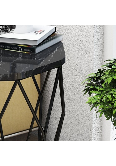 Variant Sofya Metal Yan Sehpa - Siyah Mermer