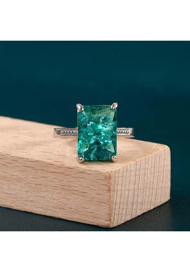 Pomoiii Büyük Dikdörtgen Taş Kadın Yüzükler Parlak Yeşil Renk Asil Bayan Parmak Yüzük Parti Için Yüksek Kalite Moda Aksesuarları 9 Yeşil