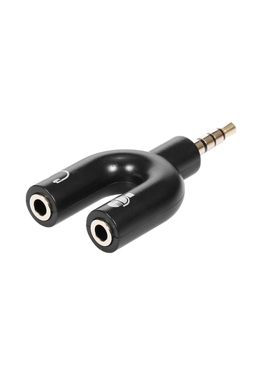 Mufunye Siyah 3.5mm U Tipi Ses Adaptörü - Kulaklık Bölücü, 1 Giriş 2 Çıkış, 24k Altın Kaplı Bağlantı