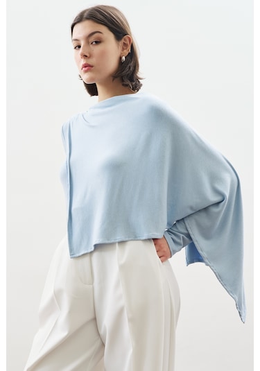 Şal Detaylı Dökümlü Bluz Mavi Mavi