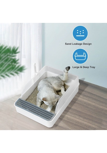 Maiyame Beyaz Tam/kısmi Kapalı Büyük Boy Kedi Kumu Kutusu - Kokusuz Kedi Tuvaleti Kedi Malzemeleri - S Yavru Kedi Boyutu