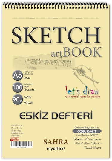 Sketchbook SAHRA A5 Spiralli 90 gr. Ivory 100 yaprak Eskiz Defteri