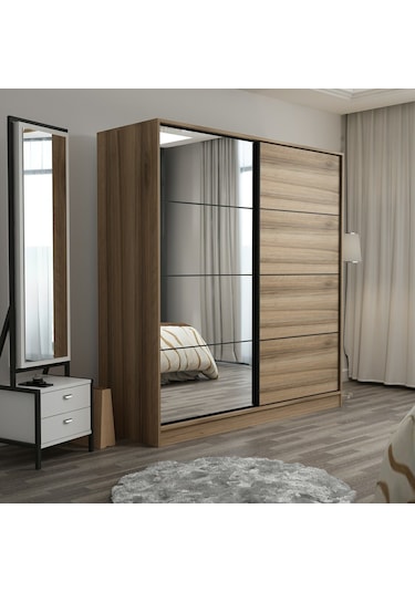 Minar Kale 2 Kapaklı Aynalı Sürgülü Dolap 180 Cm - Dore 190cm