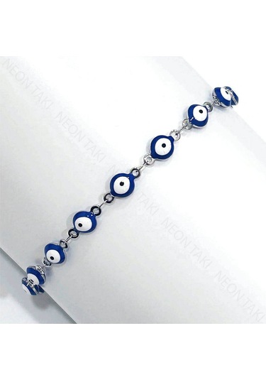 Nazar Figürlü, Yuvarlak Form, Paslanmaz Çelik Halhal 16, Gümüş Renk Gümüş