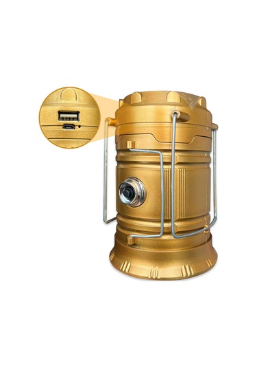 Teltree Güneş Enerjili Çıkarılabilir Led Kamp Feneri - Dış Mekan, Çadır Işığı, El Tutan Çok Fonksiyonlu Altın Model Altın