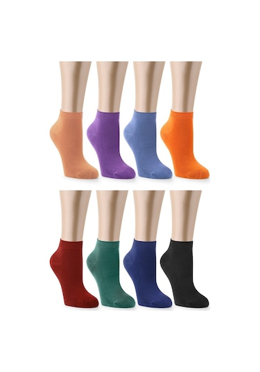 4 Mevsim Bambu Dikişsiz Kadın Patik Çorap 8 Çift 36 - 40 Çok Renkli