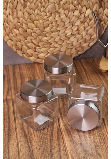 Metal Kapaklı 3'lü Borosilikat Cam Kavanoz Baharatlık 570 ML