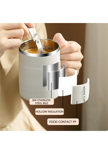 Shineyee 500ml Çift Katlı 304 Paslanmaz Çelik Portatif Kahve Bardak, Eldivenli Kapağı Ve Katlanabilir Kaşığı İle, Ofis Ve Seyahat İçin Uygun, Beyaz Beyaz