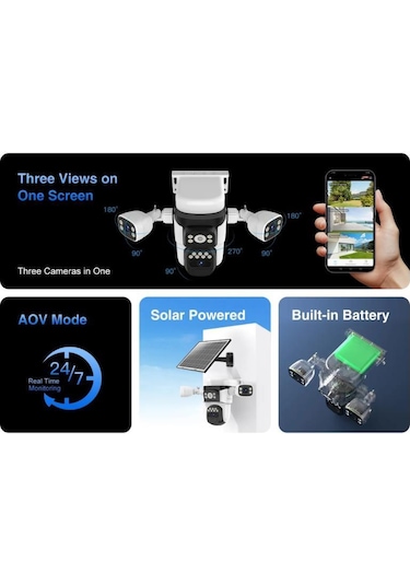 Vstarcam Bg621sr 3 Kameralı 6mp Güneş Panelli Sim Kartlı 4g Solar Kamera