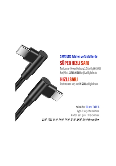 3m Type-c Şarj Kablosu Hızlı Şarj Samsung Uyumlu Type C To Type C Uzun