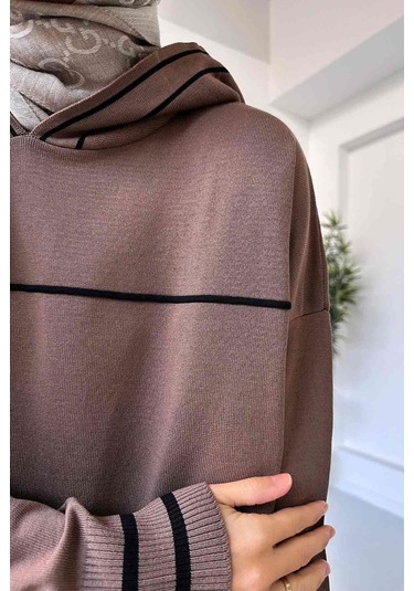 Kapüşonlu Merserize Elbise - Kahverengi