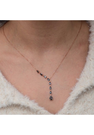 Blackcraft Gümüş Sıralı Mistik Topaz Taşlı Damla Kadın Kolye Bc-8a97c0 Renkli