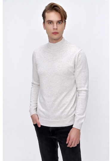 Basic Dinamik Fit Rahat Kesim Yarım Balıkçı Yaka Triko Kazak 99kc017002653 Bej