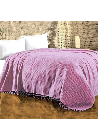 Çapa Home Pembe Pamuklu Tek Kişilik Püsküllü Pike 180X240 Cm