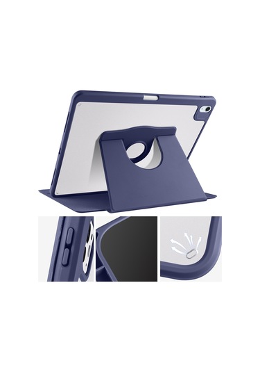 İpad Air Uyumlu 11inç M2 2024 Kılıf Termik Kalem Bölmeli Dönebilen Standlı Kılıf Air 4./5.nesil Uyumlu