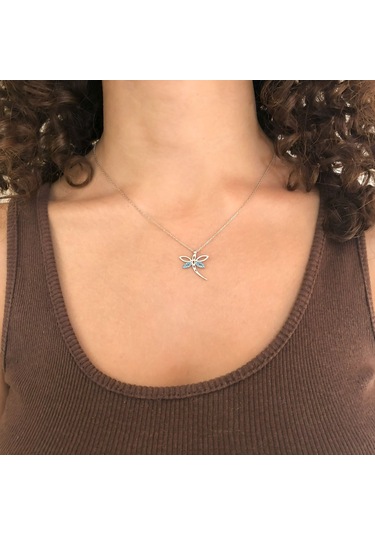 Ferizz Mavi Taşlı Yusufcuk Gümüş Kolye Gk-319