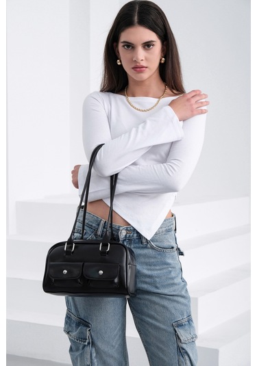 Rhan Retro Baget Çantası Siyah Siyah