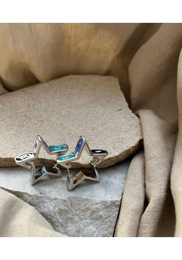 Gümüş Renkli Gözlü Yıldız Küpe