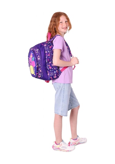 Kaukko Kids Üç Gözlü Kız Çocuk Okul Sırt Çantası Flamingo Detaylı - L5223 Mor - Pembe