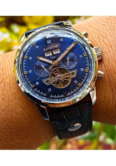 Raymond Star Seri Gümüş Mavi Otomatik Erkek Kol Saati Gümüş
