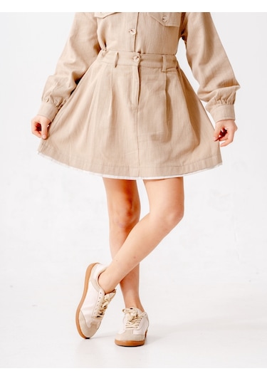 Kız Çocuk Garnili Kot Etek 2603 Bej
