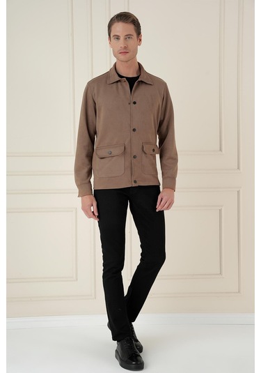Comfort Fit Mono Yaka Kapaklı Cep Casual Vizon Ceket C 699 Vizon