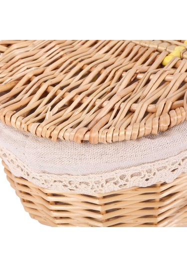 Xiaaokeji El Yapımı Saplı Hasır Sepet Hasır Kamp Piknik Sepeti Kapakları Kahverengi