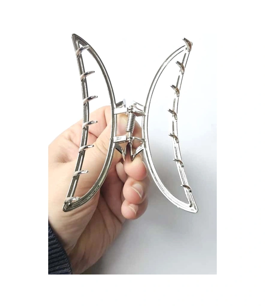 Gümüş Renk Eliptik Metal Mandal Saç Tokası 11 Cm Büyük Boy - Dayanıklı Ve Şık Gümüş