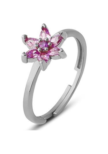 Zanaatsilver 925 Ayar Gümüş, Ametist Taşlı Rodyum Kaplama Nilüfer Çiçeği Yüzük