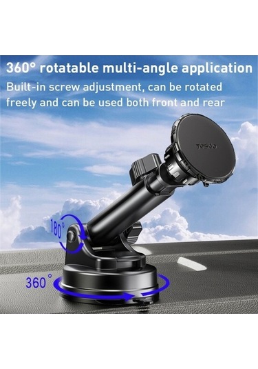 Wondernest Yesido C160 Vantuz Teleskopik Çubuk Manyetik Araç Telefon Tutucu Siyah Siyah