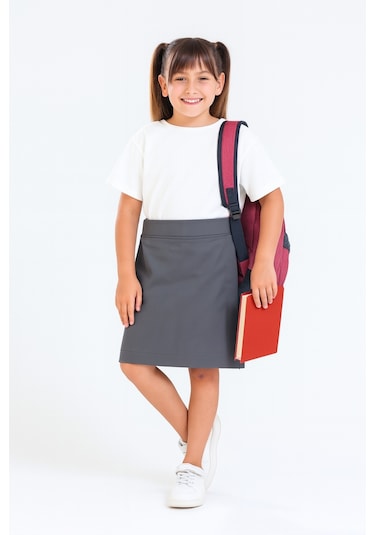 Kız Çocuk Beli İpli Okul Kaşkorse Şort Etek G2025-1 Gri