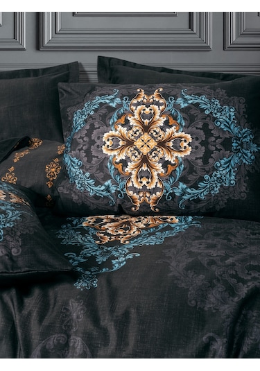 Cotton Box Palace Saten Çift Kişilik Nevresim Takımı Dorhan Siyah