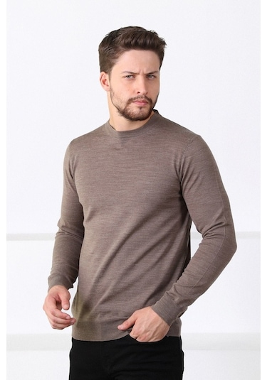 Ferraro K.Bej Bisiklet Yaka Superfine Erkek Triko Kazak Bej