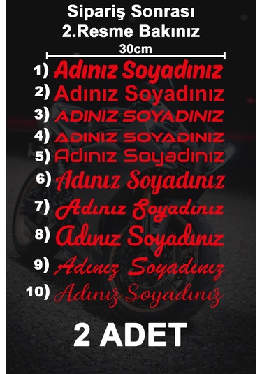 Ad Soyad Sticker - İsim Sticker - İsim Soyisim Sticker - Oto Sticker - Araba Sticker - 30cm- Kırmızı