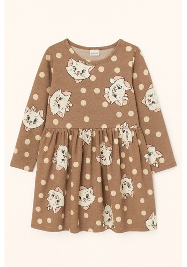Kedili Kız Çocuk Elbise Kahverengi