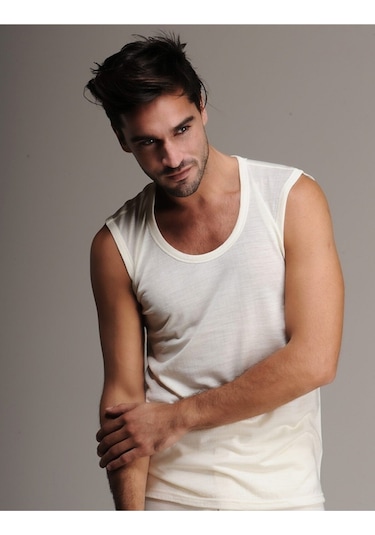 Erkek Ekru Sıfır Kol Bronşit Ter Önleyici Atlet Içlik 001
