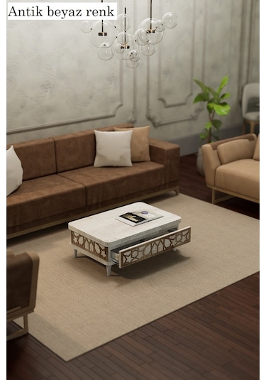 Rosa Desenli Akıllı Sehpa Çekmeceli, Sihirli Sehpa