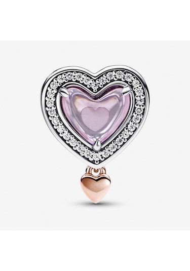 Nur Silver İki Renkli Kafes İşi Mum Ve Kalp Gümüş Charm Nur-ch00007 Çok Renkli