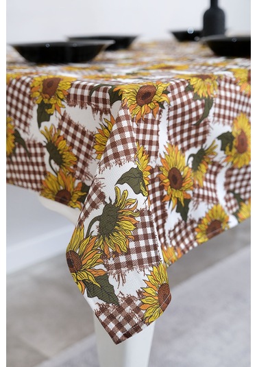 Sufre Sıvı Geçirmez Masa Örtüsü Sofra Bezi Sofra Örtüsü Piknik Örtüsü Ayçiçeği Kahve